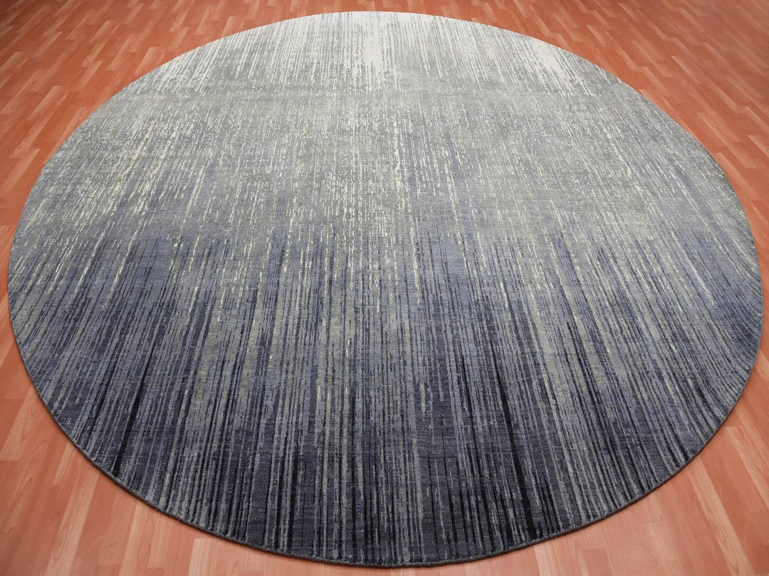 12'1" x 12'2" New Hand Knotted Grey Wool Round Oriental Rug - MOA10275119