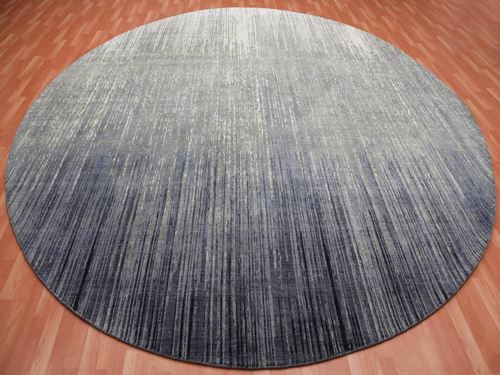 12'1" x 12'2" New Hand Knotted Grey Wool Round Oriental Rug - MOA10275119