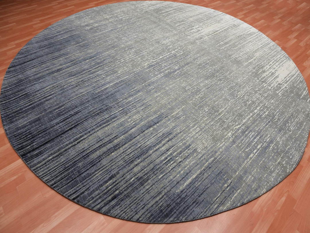 12'1" x 12'2" New Hand Knotted Grey Wool Round Oriental Rug - MOA10275119