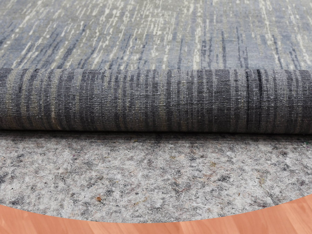 12'1" x 12'2" New Hand Knotted Grey Wool Round Oriental Rug - MOA10275119