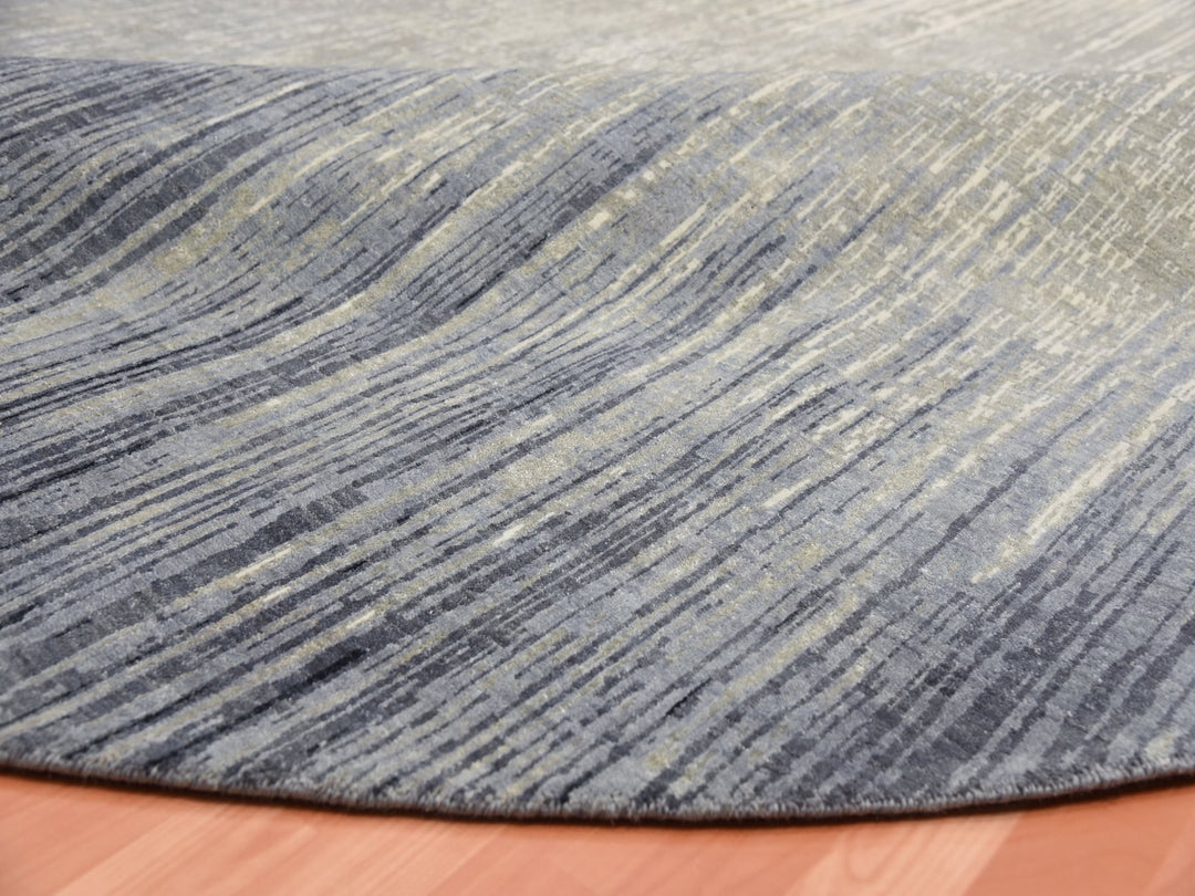 12'1" x 12'2" New Hand Knotted Grey Wool Round Oriental Rug - MOA10275119