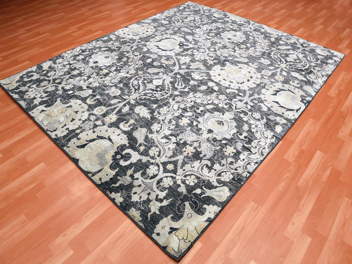 8'2" x 10'0" New Hand Knotted Blue Wool & Sari Silk Rectangle Oriental Rug - MOA10275121