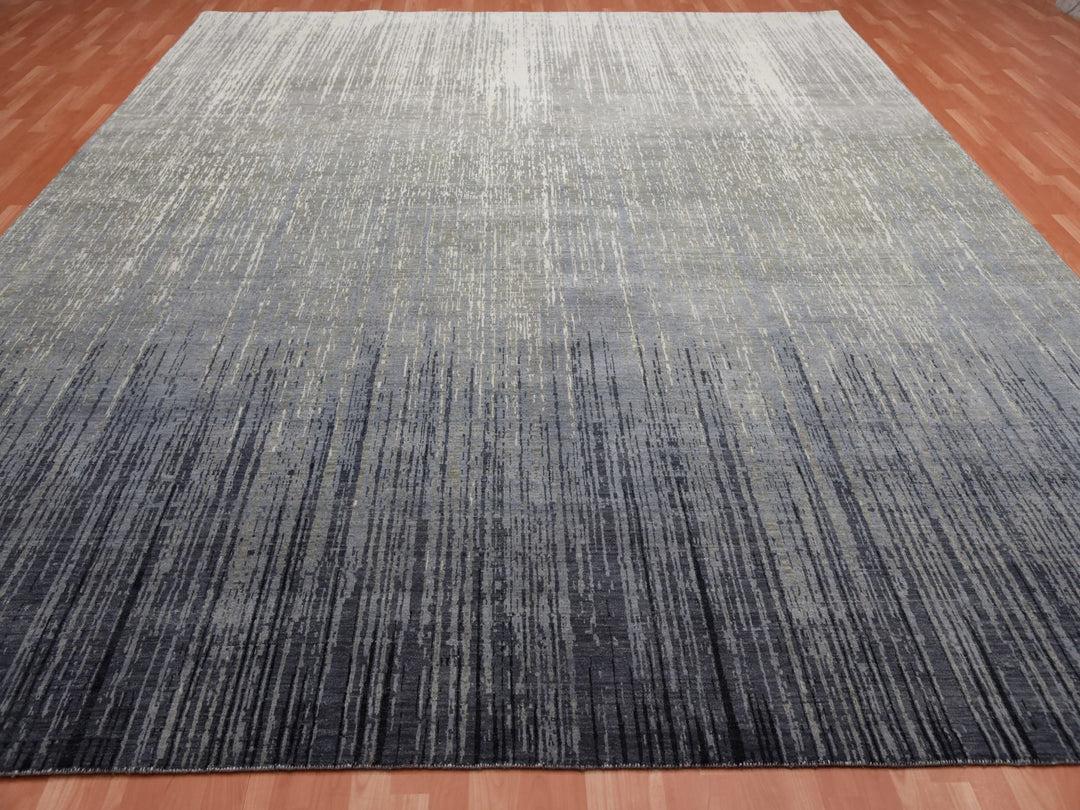 12'2" x 15'0" New Hand Knotted Grey Wool Rectangle Oriental Rug - MOA10275152