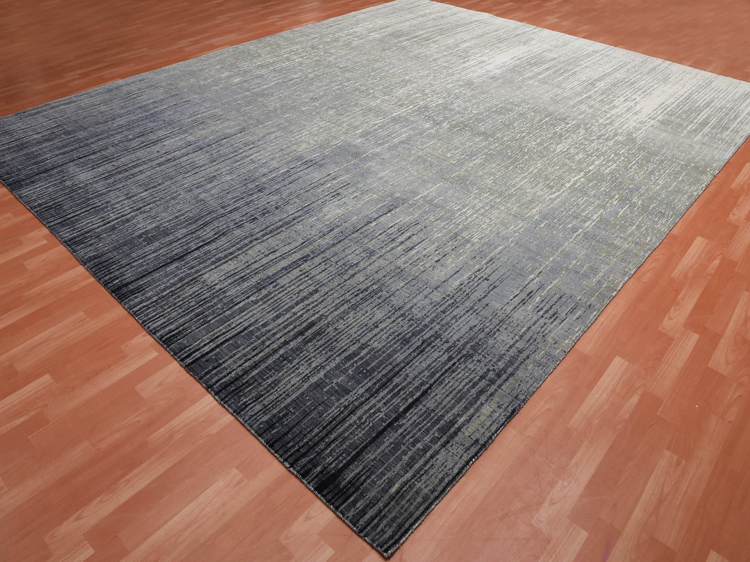 12'2" x 15'0" New Hand Knotted Grey Wool Rectangle Oriental Rug - MOA10275152