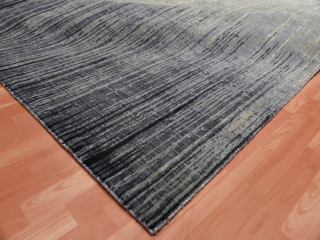 12'2" x 15'0" New Hand Knotted Grey Wool Rectangle Oriental Rug - MOA10275152