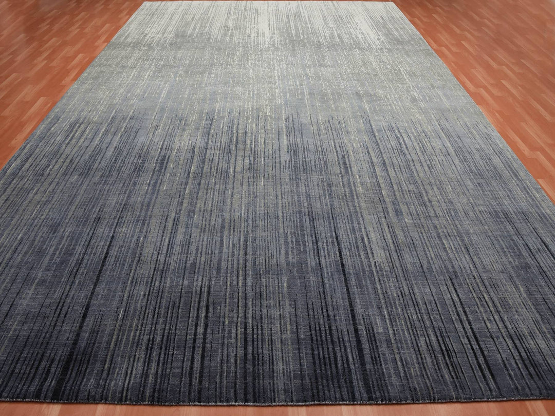 12'2" x 18'0" New Hand Knotted Grey Wool Rectangle Oriental Rug - MOA10275153