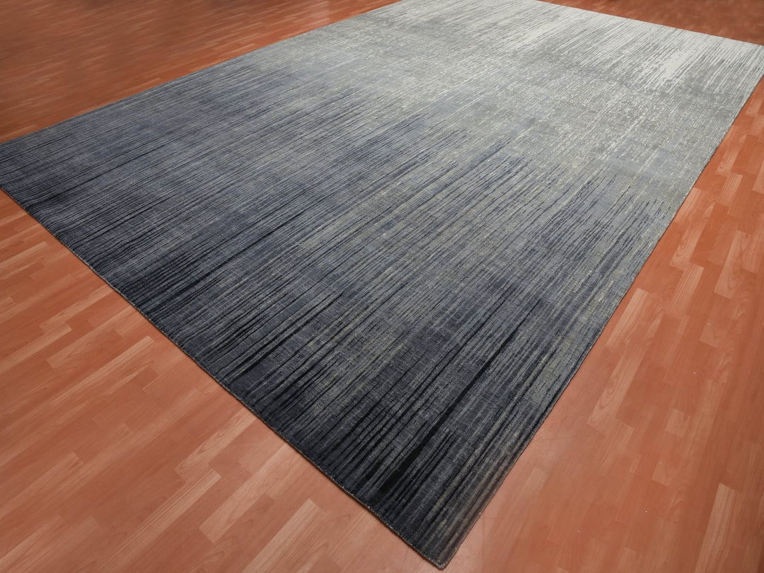 12'2" x 18'0" New Hand Knotted Grey Wool Rectangle Oriental Rug - MOA10275153