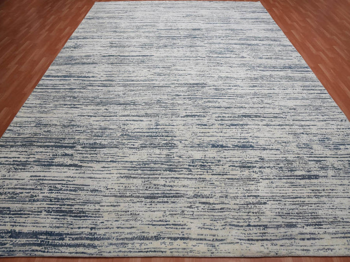 11'7" x 14'10" New Hand Knotted Ivory Wool & Silk Rectangle Oriental Rug - MOA10275161