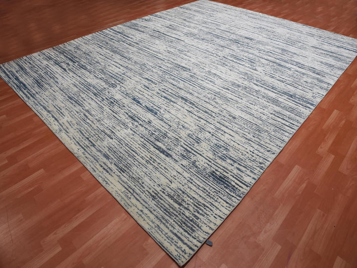 11'7" x 14'10" New Hand Knotted Ivory Wool & Silk Rectangle Oriental Rug - MOA10275161