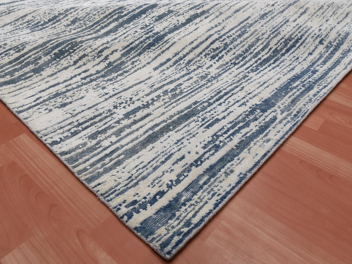 11'7" x 14'10" New Hand Knotted Ivory Wool & Silk Rectangle Oriental Rug - MOA10275161