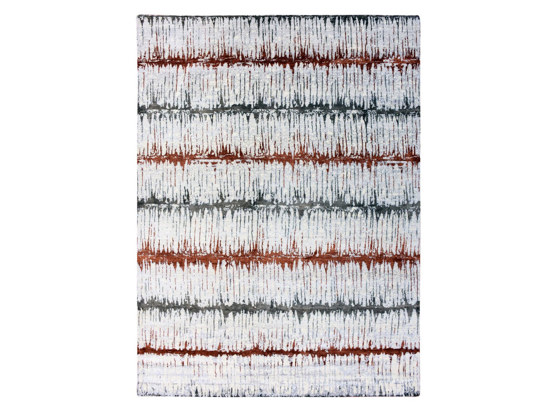 10'2" x 13'11" New Hand Knotted Grey Wool & Silk Rectangle Oriental Rug - MOA10275299