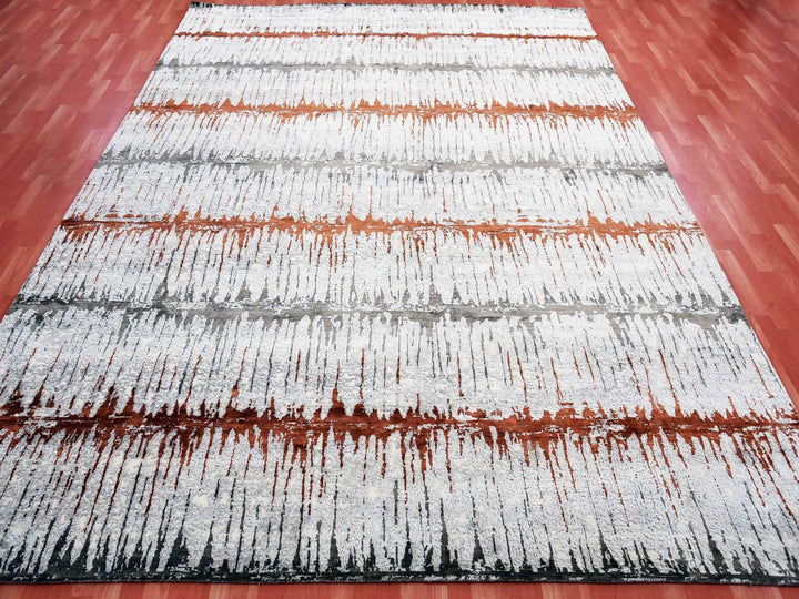 10'2" x 13'11" New Hand Knotted Grey Wool & Silk Rectangle Oriental Rug - MOA10275299