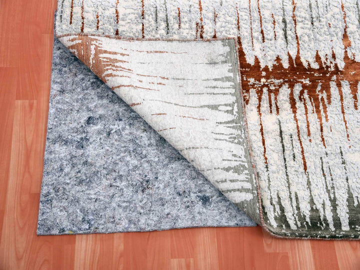 10'2" x 13'11" New Hand Knotted Grey Wool & Silk Rectangle Oriental Rug - MOA10275299