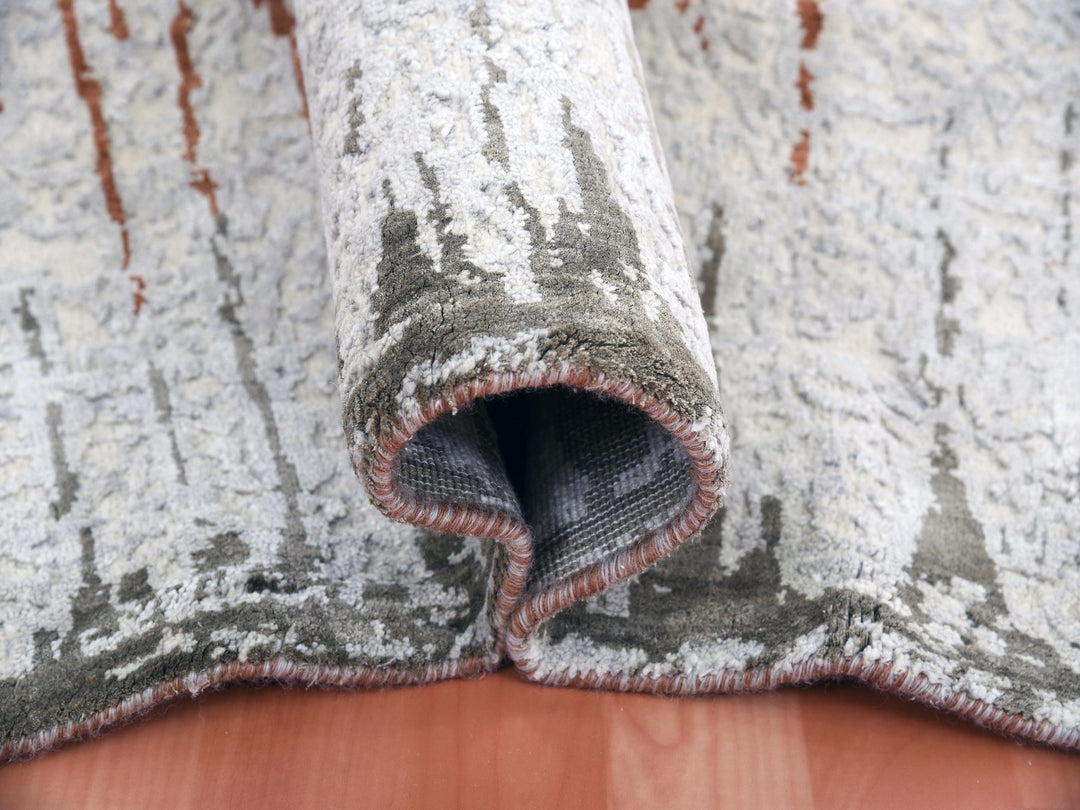 10'2" x 13'11" New Hand Knotted Grey Wool & Silk Rectangle Oriental Rug - MOA10275299