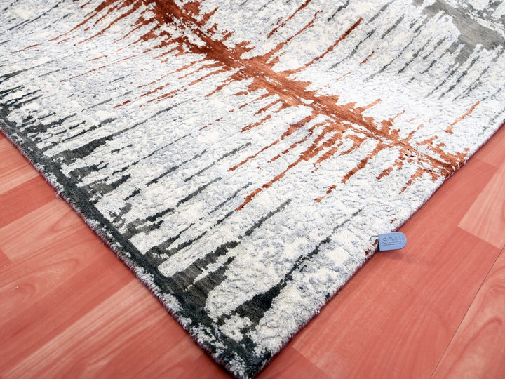 10'2" x 13'11" New Hand Knotted Grey Wool & Silk Rectangle Oriental Rug - MOA10275299