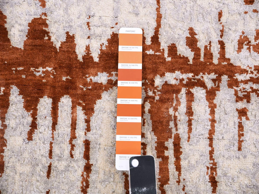 10'2" x 13'11" New Hand Knotted Grey Wool & Silk Rectangle Oriental Rug - MOA10275299