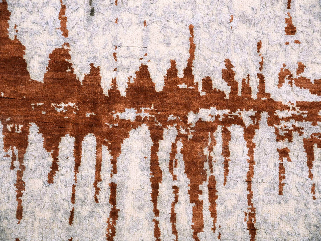 10'2" x 13'11" New Hand Knotted Grey Wool & Silk Rectangle Oriental Rug - MOA10275299