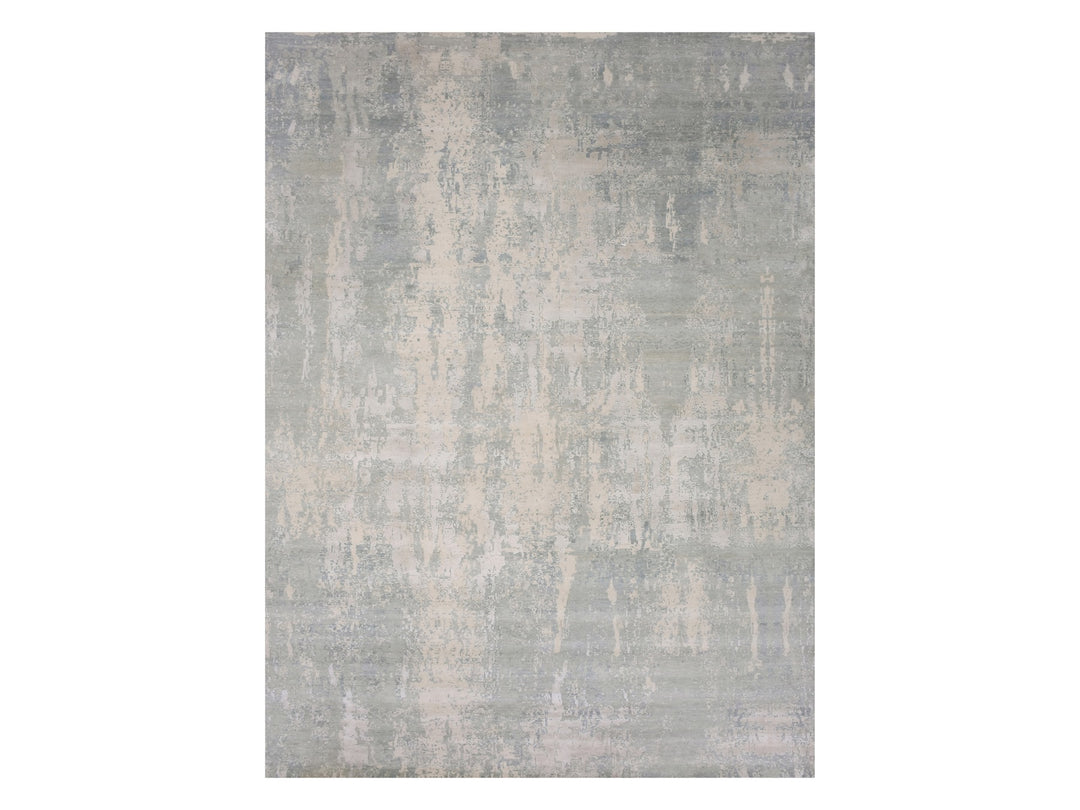 12'0" x 15'6" New Hand Knotted Grey Wool & Silk Rectangle Oriental Rug - MOA10275331