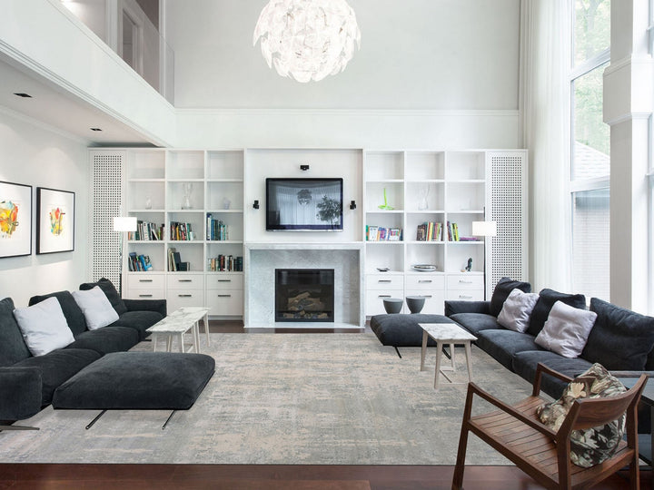 12'0" x 15'6" New Hand Knotted Grey Wool & Silk Rectangle Oriental Rug - MOA10275331