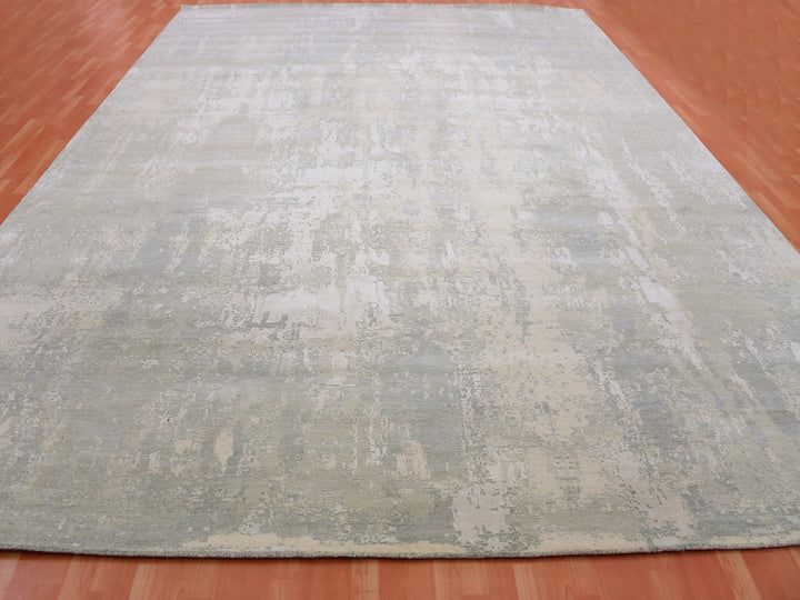 12'0" x 15'6" New Hand Knotted Grey Wool & Silk Rectangle Oriental Rug - MOA10275331