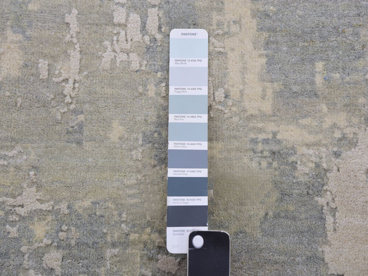 12'0" x 15'6" New Hand Knotted Grey Wool & Silk Rectangle Oriental Rug - MOA10275331