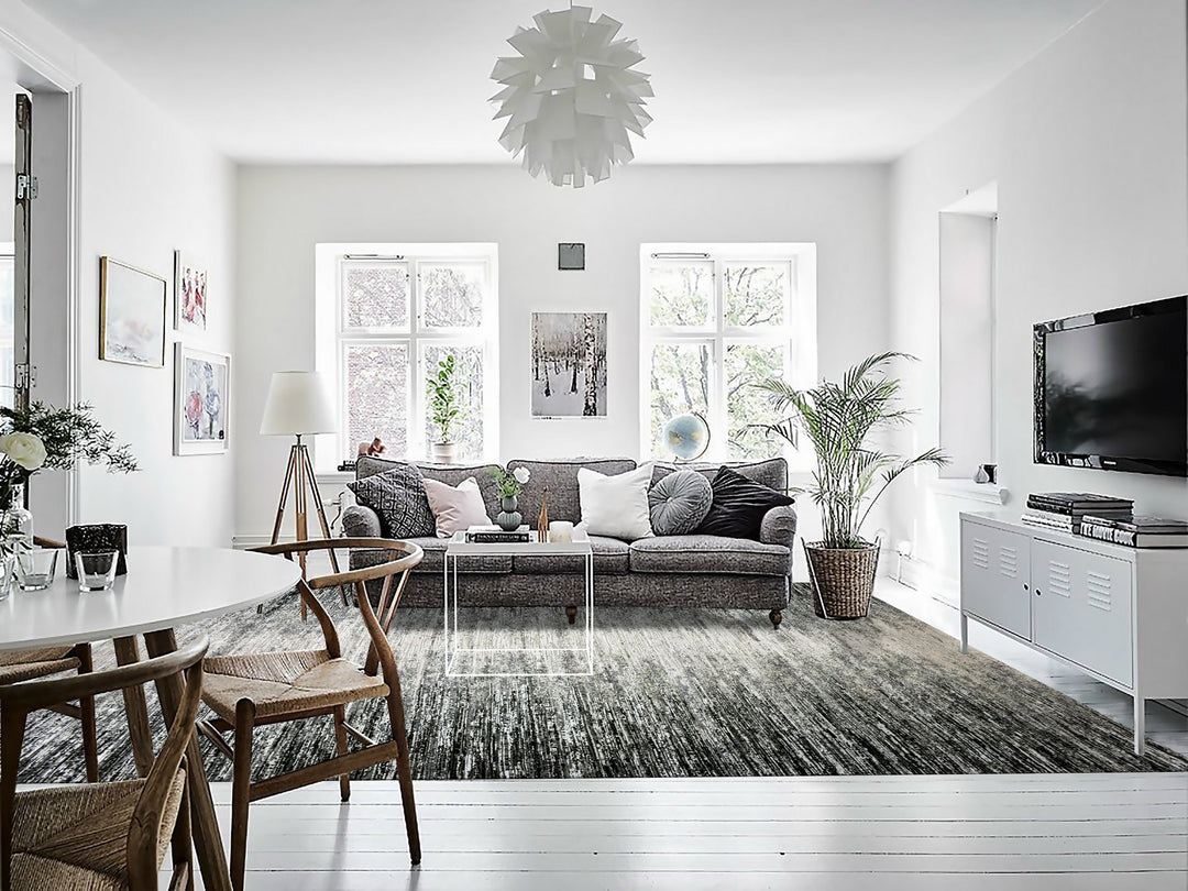 9'10" x 14'0" New Hand Knotted Black Wool & Silk Rectangle Oriental Rug - MOA10275335