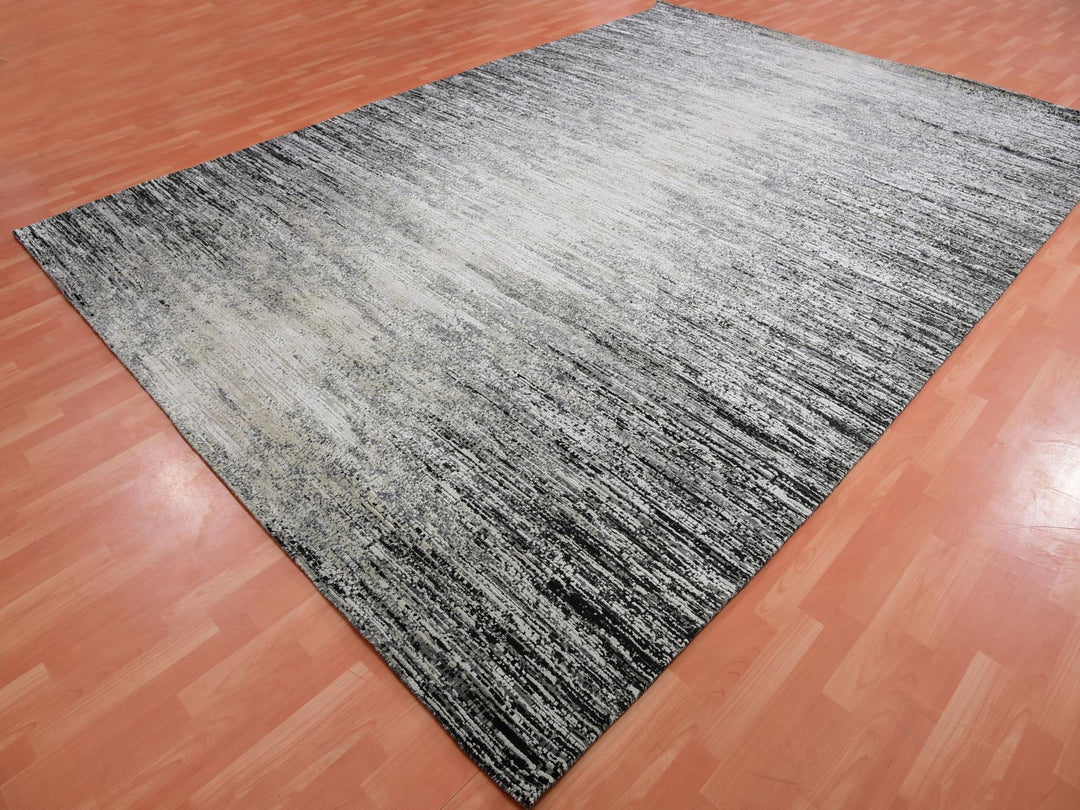 9'10" x 14'0" New Hand Knotted Black Wool & Silk Rectangle Oriental Rug - MOA10275335