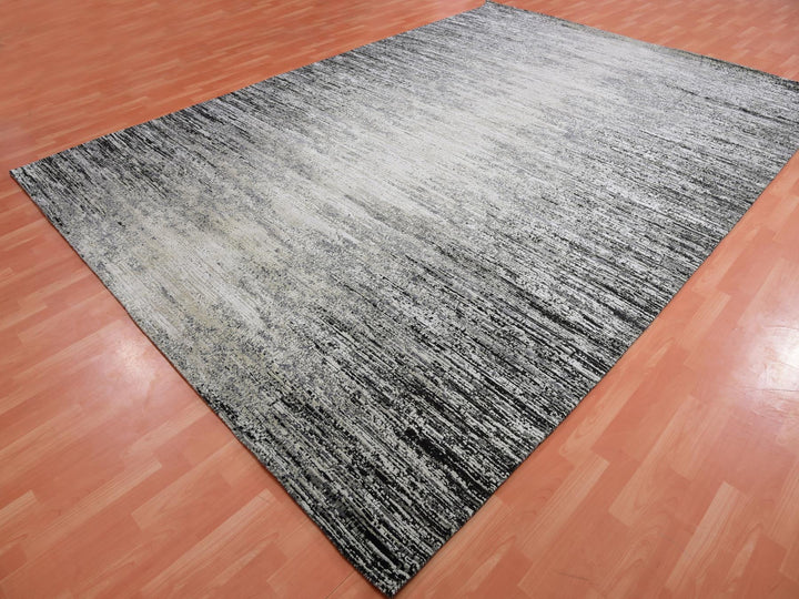 9'10" x 14'0" New Hand Knotted Black Wool & Silk Rectangle Oriental Rug - MOA10275335