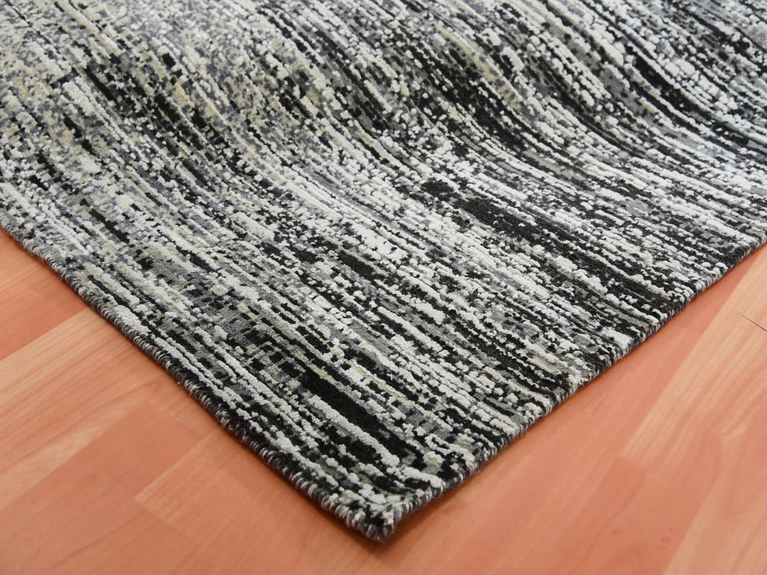 9'10" x 14'0" New Hand Knotted Black Wool & Silk Rectangle Oriental Rug - MOA10275335