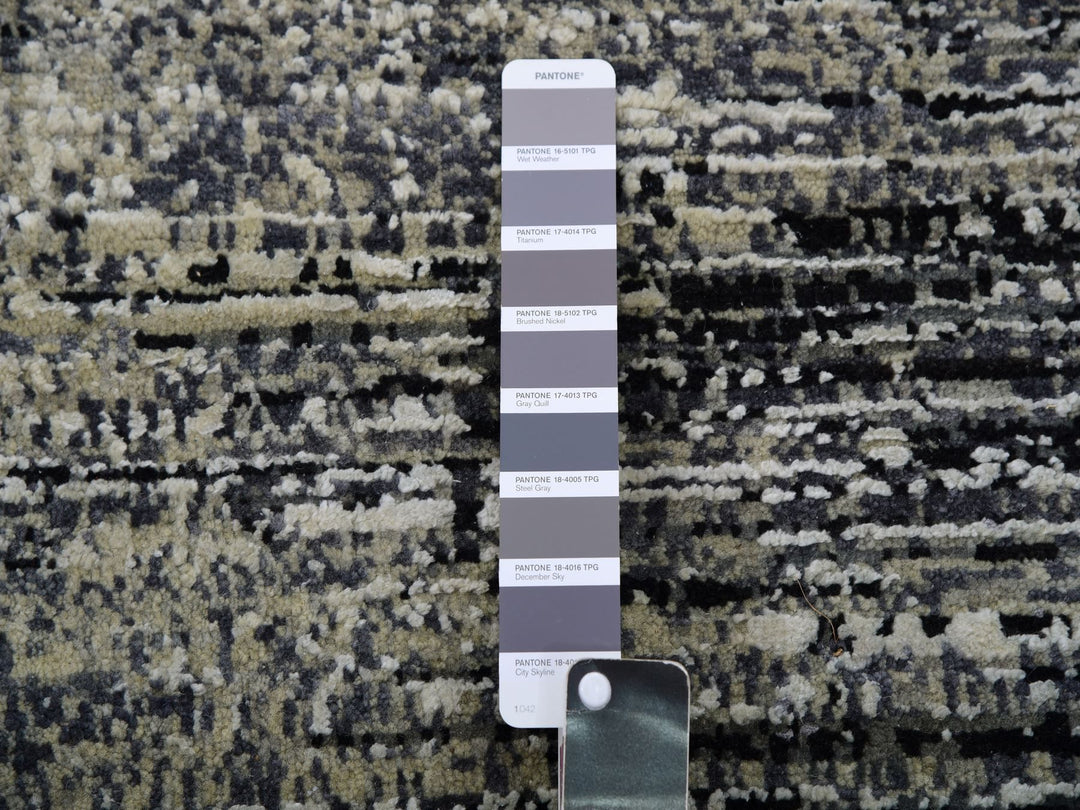 9'10" x 14'0" New Hand Knotted Black Wool & Silk Rectangle Oriental Rug - MOA10275335