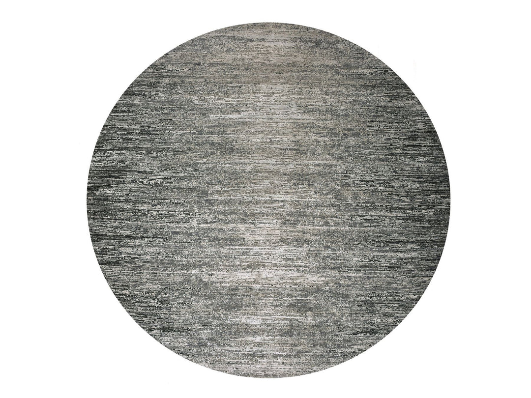 11'11" x 12'0" New Hand Knotted Black Wool & Silk Round Oriental Rug - MOA10275337