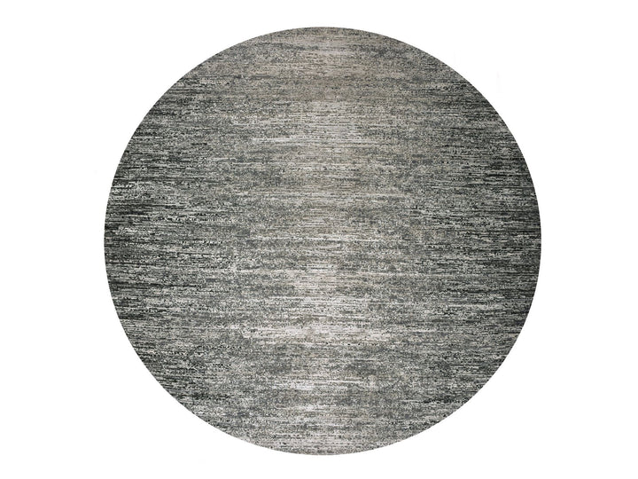 11'11" x 12'0" New Hand Knotted Black Wool & Silk Round Oriental Rug - MOA10275337