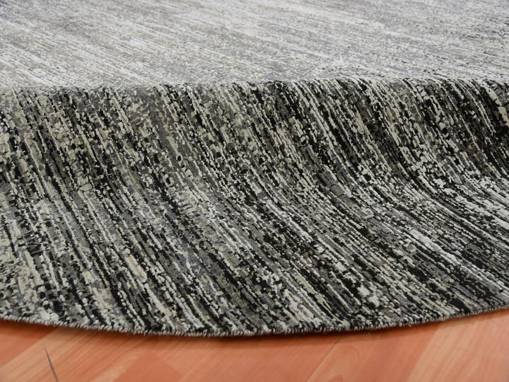 11'11" x 12'0" New Hand Knotted Black Wool & Silk Round Oriental Rug - MOA10275337