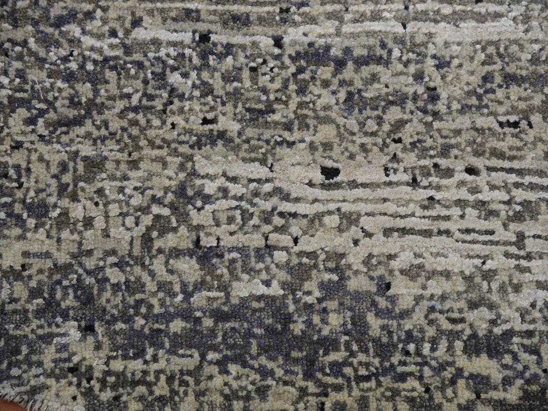 11'11" x 12'0" New Hand Knotted Black Wool & Silk Round Oriental Rug - MOA10275337