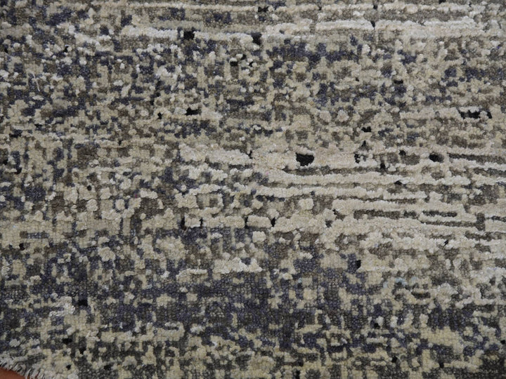 11'11" x 12'0" New Hand Knotted Black Wool & Silk Round Oriental Rug - MOA10275337