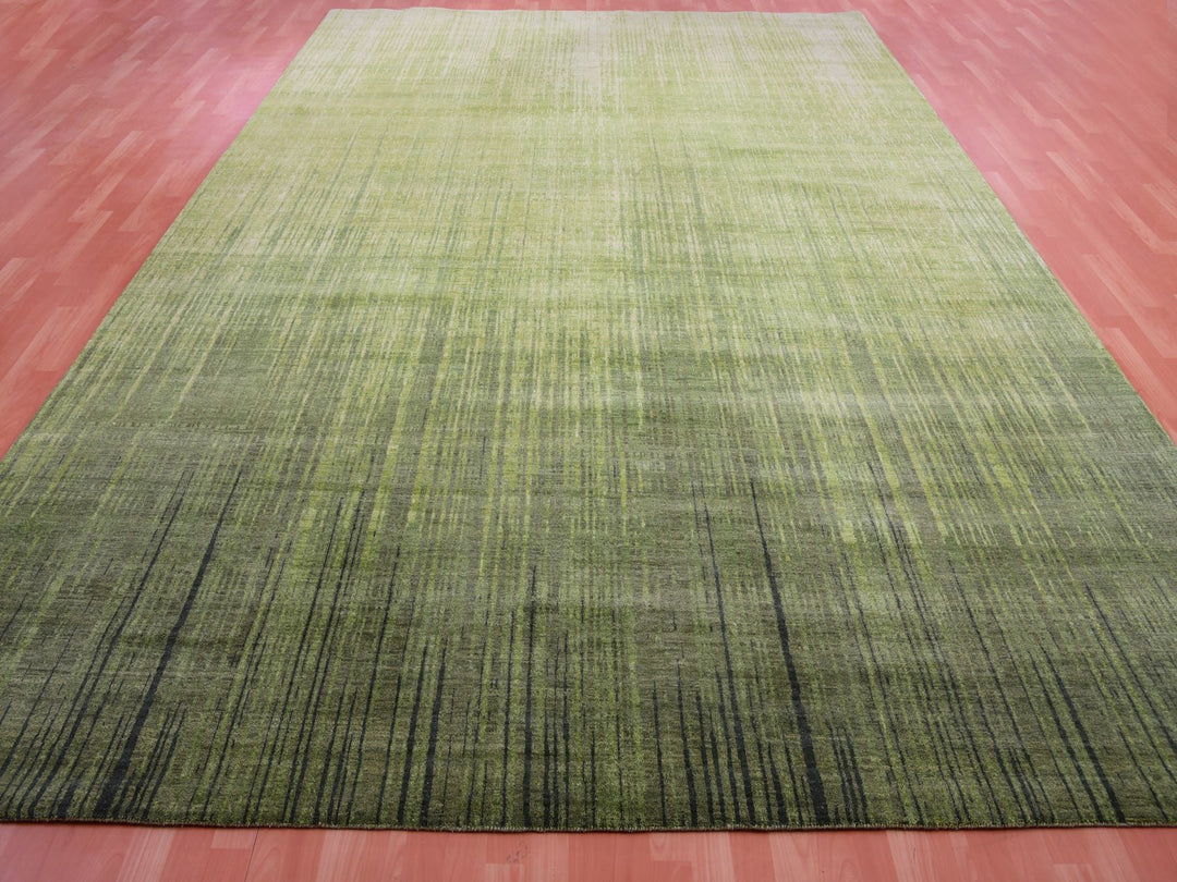 10'0" x 14'4" New Hand Knotted Green Wool Rectangle Oriental Rug - MOA10275418