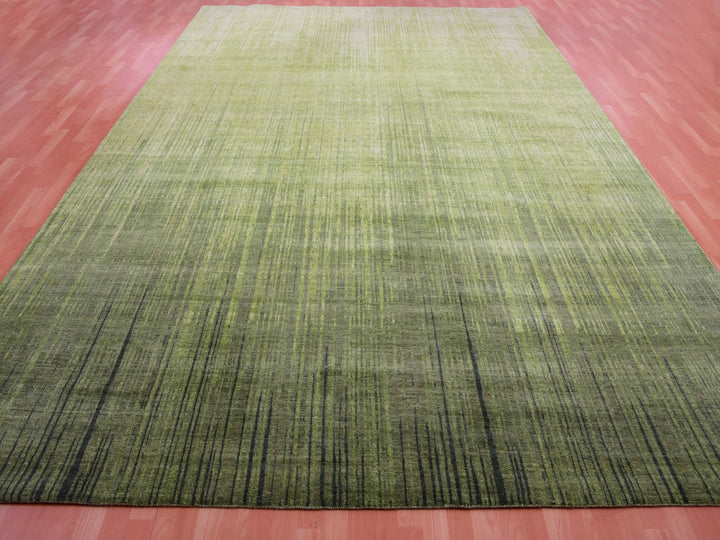 10'0" x 14'4" New Hand Knotted Green Wool Rectangle Oriental Rug - MOA10275418