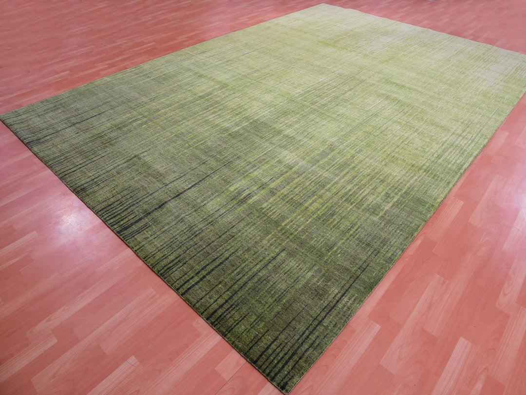 10'0" x 14'4" New Hand Knotted Green Wool Rectangle Oriental Rug - MOA10275418