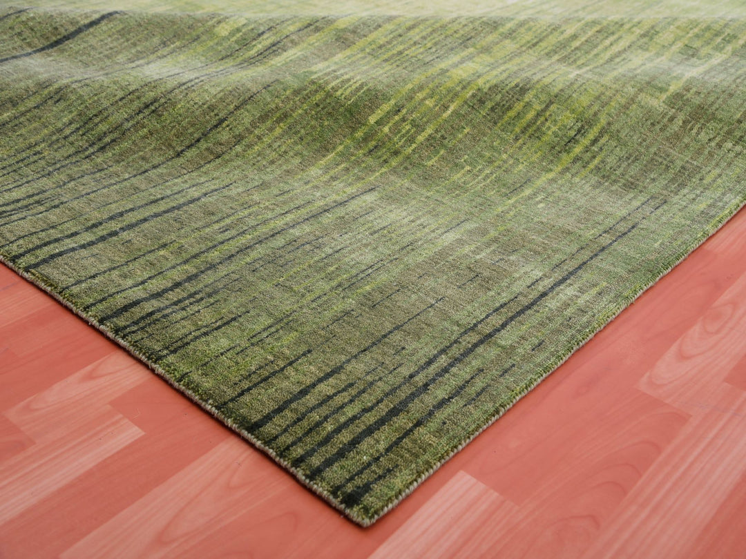 10'0" x 14'4" New Hand Knotted Green Wool Rectangle Oriental Rug - MOA10275418