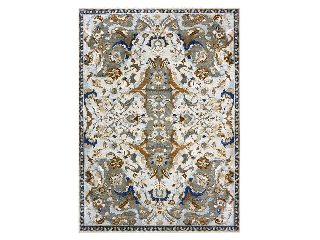 10'2" x 14'4" New Hand Knotted Ivory Wool Rectangle Oriental Rug - MOA10275425