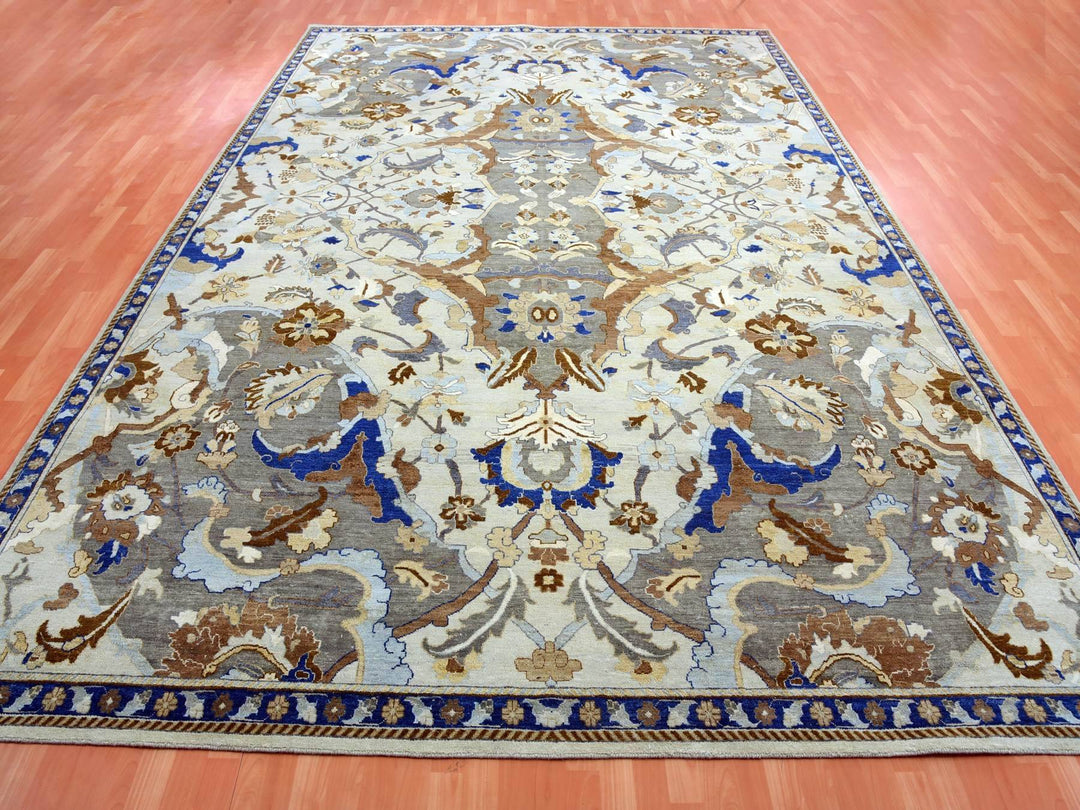 10'2" x 14'4" New Hand Knotted Ivory Wool Rectangle Oriental Rug - MOA10275425