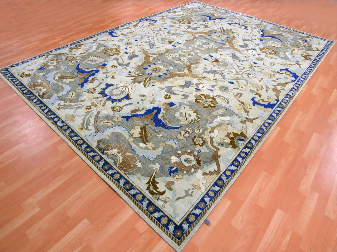 10'2" x 14'4" New Hand Knotted Ivory Wool Rectangle Oriental Rug - MOA10275425