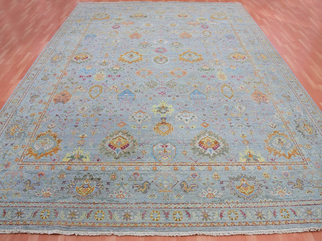 11'10" x 14'6" New Hand Knotted Grey Wool Rectangle Oriental Rug - MOA10275449