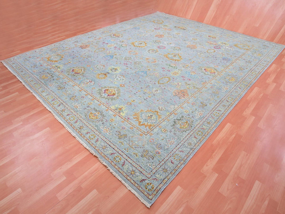 11'10" x 14'6" New Hand Knotted Grey Wool Rectangle Oriental Rug - MOA10275449