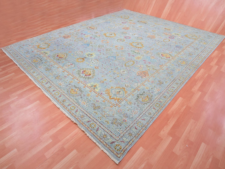 11'10" x 14'6" New Hand Knotted Grey Wool Rectangle Oriental Rug - MOA10275449