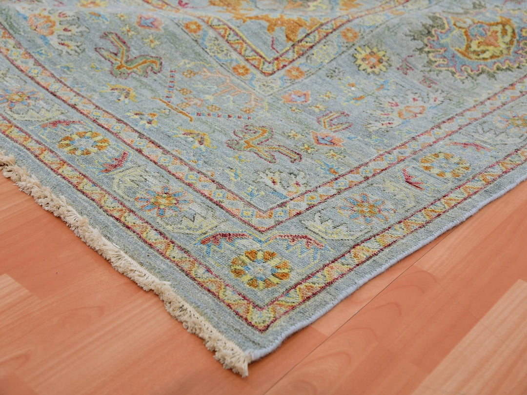 11'10" x 14'6" New Hand Knotted Grey Wool Rectangle Oriental Rug - MOA10275449