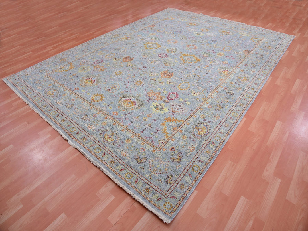 10'0" x 13'6" New Hand Knotted Grey Wool Rectangle Oriental Rug - MOA10275450