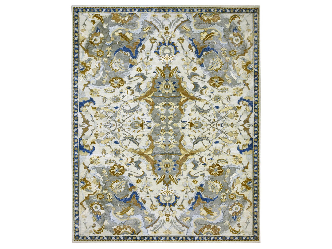 11'11" x 15'5" New Hand Knotted Ivory Wool Rectangle Oriental Rug - MOA10275474