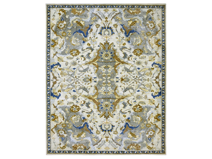 11'11" x 15'5" New Hand Knotted Ivory Wool Rectangle Oriental Rug - MOA10275474