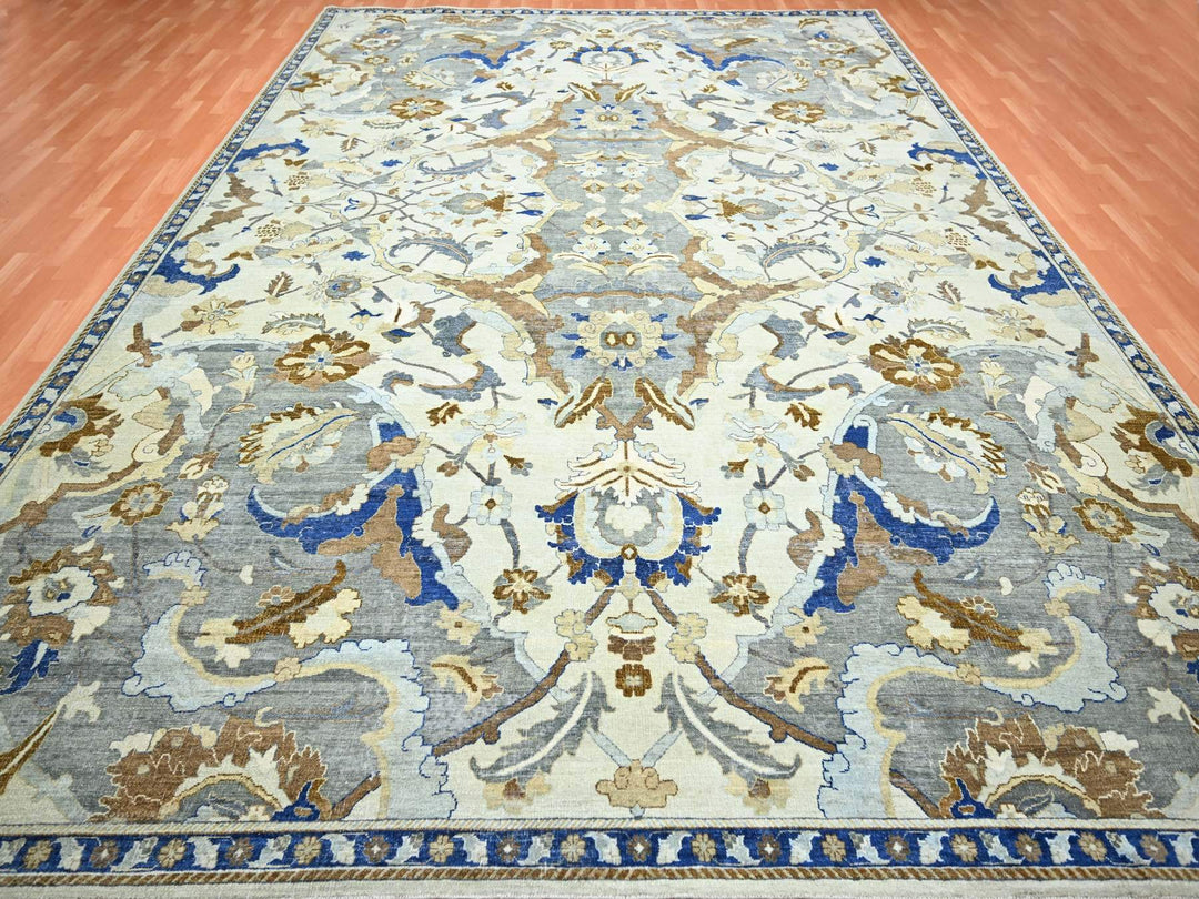 11'11" x 15'5" New Hand Knotted Ivory Wool Rectangle Oriental Rug - MOA10275474